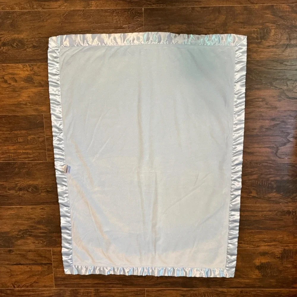 Just Born Blue Baby Reversible Blanket Puppy Dog Embroidered Satin‎ Trim 30 x 40